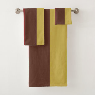 Merlot Gold Wood and Oak Stripes Bath Towel Set