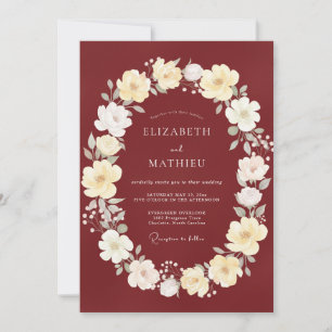 Merlot Ivory Wreath Wedding Invitation