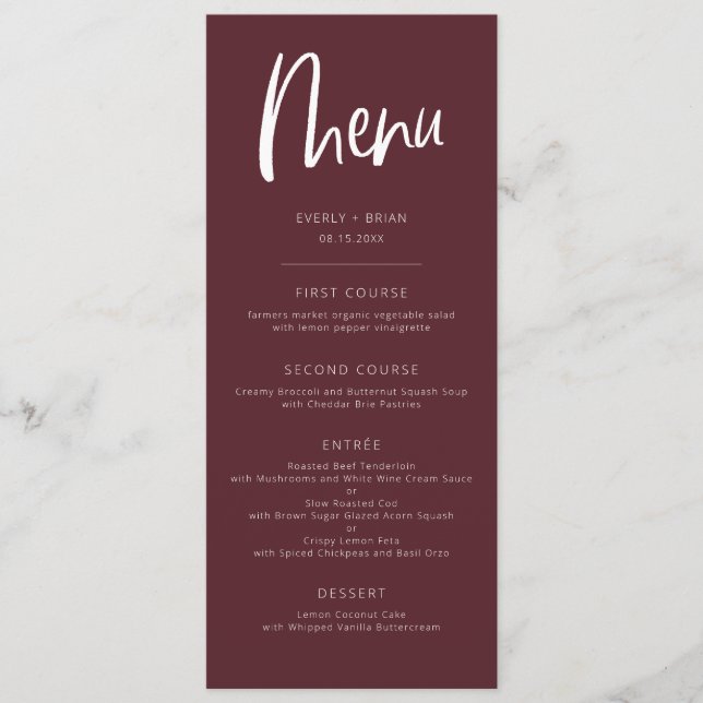Merlot Modern Minimalist Wedding Menu (Front)