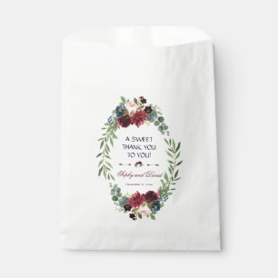 Merlot Navy Blue Floral Bloom Wedding THANK YOU Favour Bags