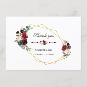 Merlot Navy Blue Floral Gold Frame Thank you