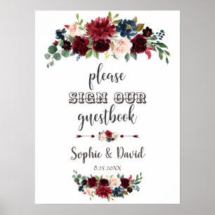 Merlot Navy Blue Floral Please Sign Our Guestbook