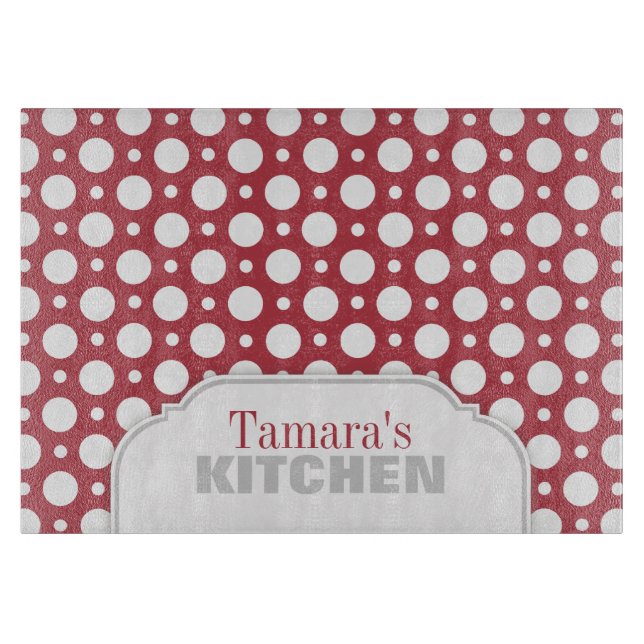 Merlot Polka Dot Personalised Glass Cutting Board (Front)