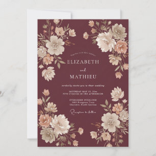 Merlot Ranunculus Eucalyptus Wedding Invitation