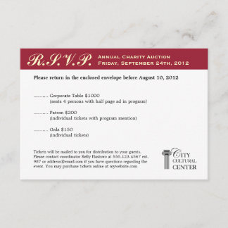 Merlot red business gala event corporate RSVP Card