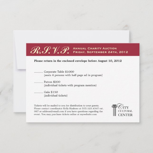 Merlot red business gala event corporate RSVP Card (Front)