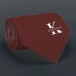 Merlot-Red Elegant Monogram   Name | One-Sided Tie<br><div class="desc">An elegant One-sided necktie featuring a bold white monogram across a deep Merlot-Red background. On top of this monogram sits your first or last name spelled out in all capitals. If you prefer a bolder look for the personal name inside of the large letter you can do the following: Use...</div>