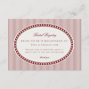 Merlot Red Harlequin Checkered Bridal Registry Enclosure Card