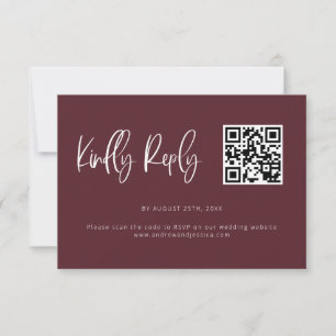 Merlot Red Modern Minimalist Wedding QR Code RSVP Card