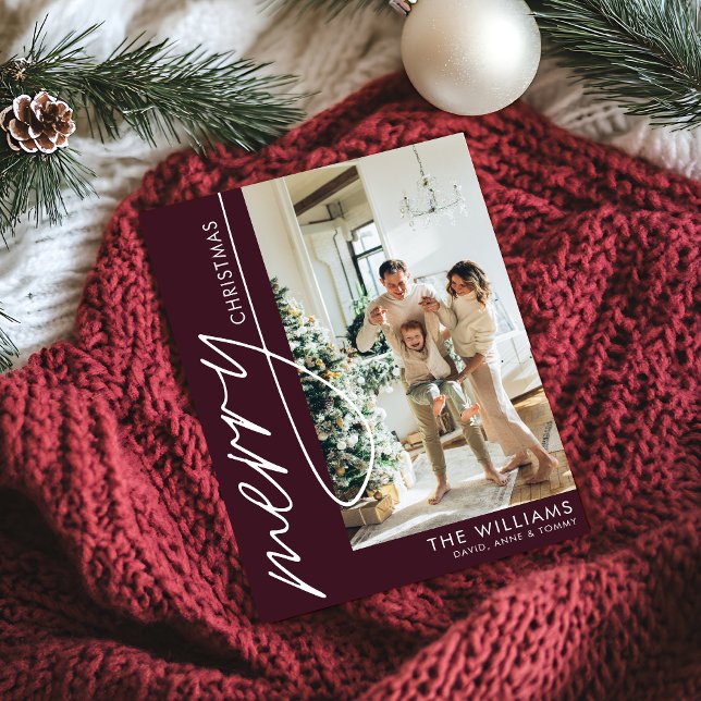 Merlot Red Modern Photo Christmas Holiday Card (Creator Uploaded)