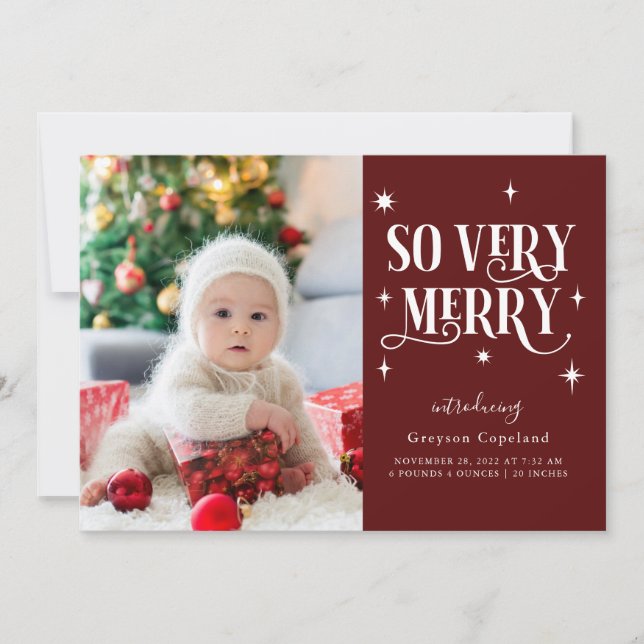 Merlot So Very Merry Holiday Baby Photo  Announcement (Front)