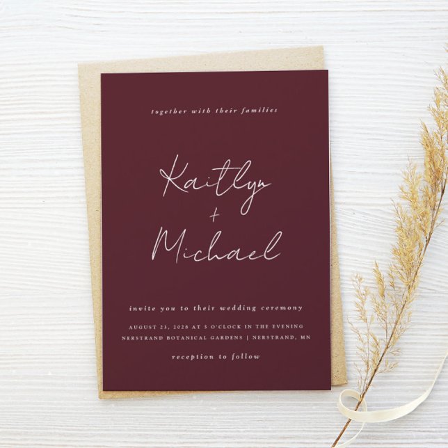 Merlot Wedding Burgundy Modern Handwriting Invitation (Creator Uploaded)