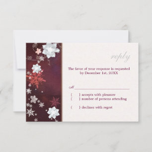 Merlot & White Floral Winter Wedding RSVP Card