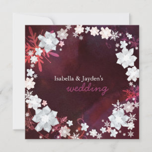 Merlot + White Winter Bling Wedding Garland Invitation
