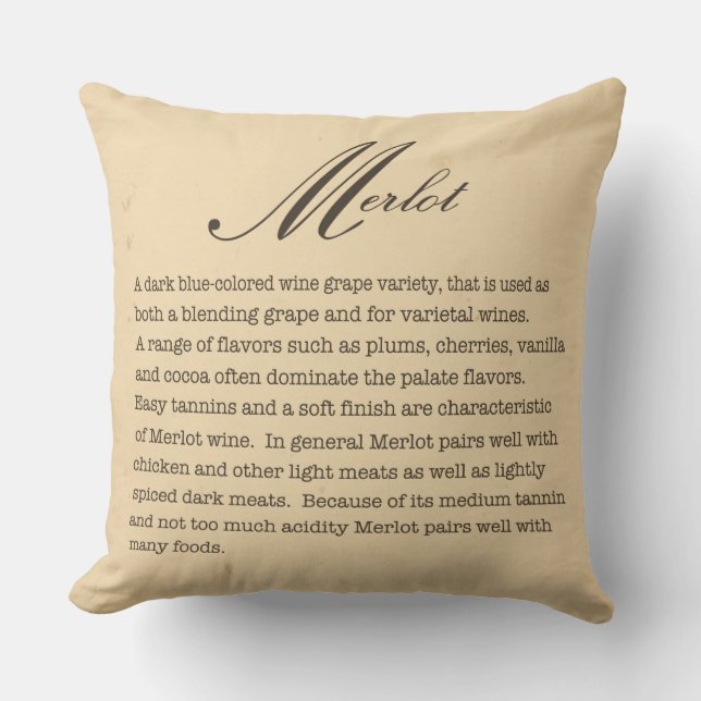 Merlot Wine Description Pillow (Front)