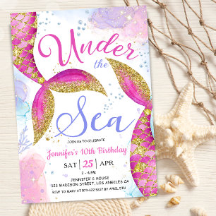 Mermaid 10th Birthday Girl Pink Under the Sea Invitation