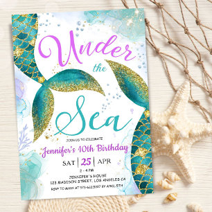 Mermaid 10th Birthday  Purple Teal Under the Sea Invitation