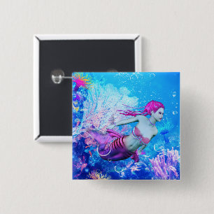 Mermaid 15 Cm Square Badge