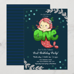 Mermaid 1st Birthday Cute Pink Invitation
