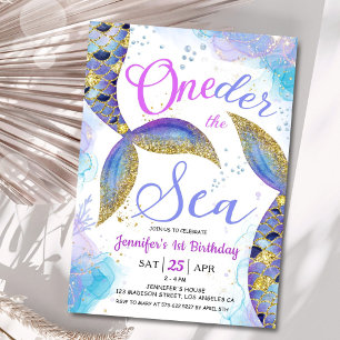 Mermaid 1st Birthday Girl Pink ONEder the Sea Invitation