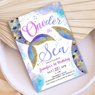 Mermaid 1st Birthday Girl Pink ONEder the Sea Invitation