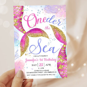 Mermaid 1st Birthday Girl Pink ONEder the Sea Invitation