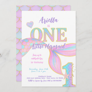 Mermaid 1st Birthday Invitation