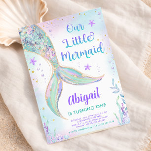 Mermaid 1st Birthday Invitation