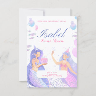 Mermaid 1st Birthday Invitation