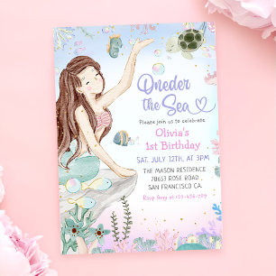 Mermaid 1st Birthday Oneder The Sea Party  Invitation