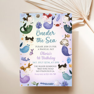 Mermaid 1st Birthday Oneder The Sea Party Invitation