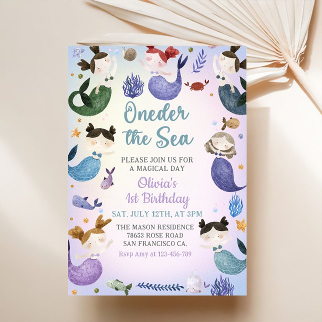 Mermaid 1st Birthday Oneder The Sea Party  Invitation (Creator Uploaded)