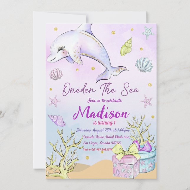Mermaid 1st Birthday ONEder The Sea Party Invitation (Front)