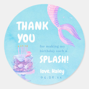 Mermaid 1st Birthday ONEder the sea Thank You Classic Round Sticker