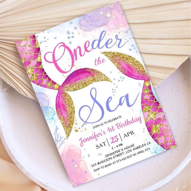 Mermaid 1st Birthday Party Girl ONEder the Sea Invitation (Creator Uploaded)