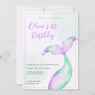 Mermaid 1st Birthday Party Invitation
