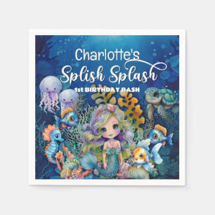 Mermaid 1st Birthday Party Napkin