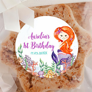 Mermaid 1st Birthday Party Oneder The Sea Classic Round Sticker