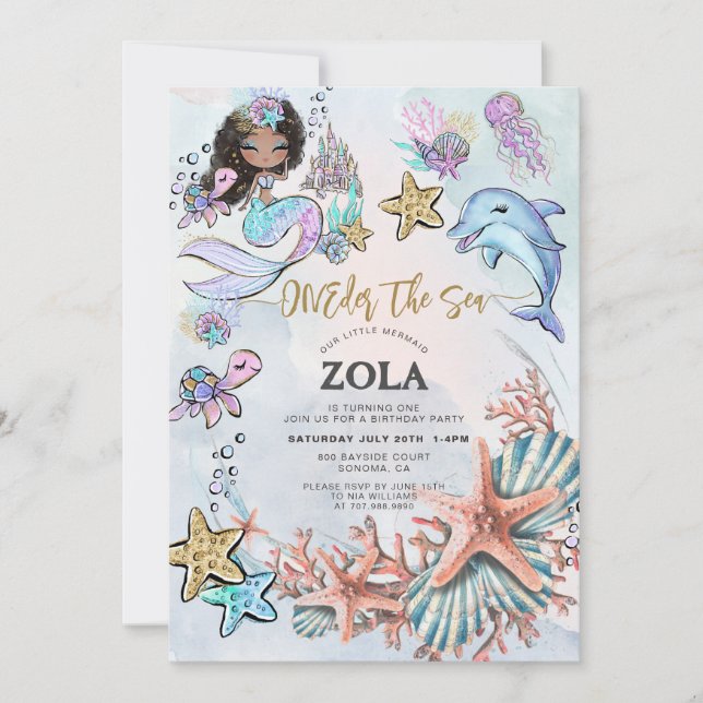 Mermaid 1st Birthday Party ONEder The Sea Invitation (Front)