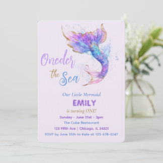 Mermaid 1st Birthday Party ONEder The Sea  Invitation