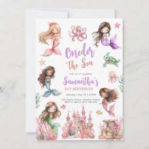 Mermaid 1st Birthday Party ONEder The Sea Mermaid  Invitation