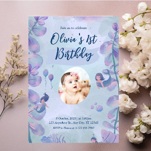 Mermaid 1st Birthday Party ONEder The Sea Mermaid  Invitation