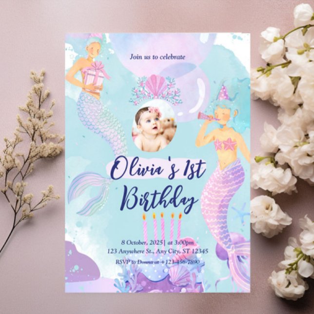 Mermaid 1st Birthday Party ONEder The Sea Mermaid  Invitation (Creator Uploaded)