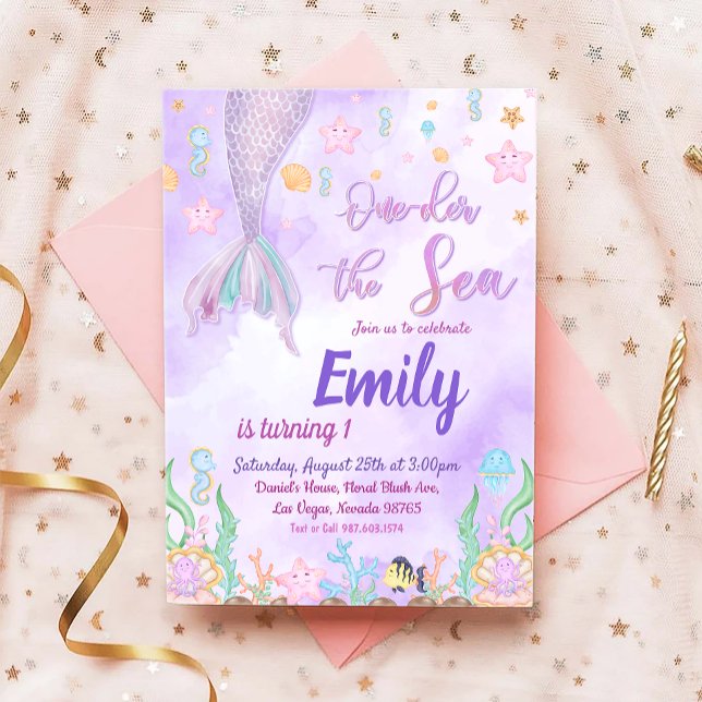 Mermaid 1st Birthday Party ONEder The Sea Party Invitation (Creator Uploaded)