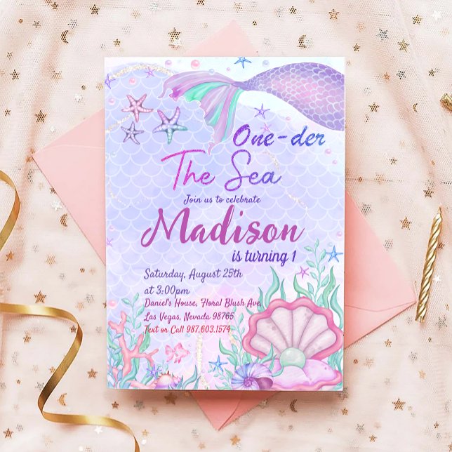 Mermaid 1st Birthday Party ONEder The Sea Party Invitation (Creator Uploaded)
