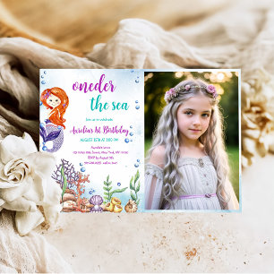 Mermaid 1st Birthday Party Oneder The Sea Photo Invitation