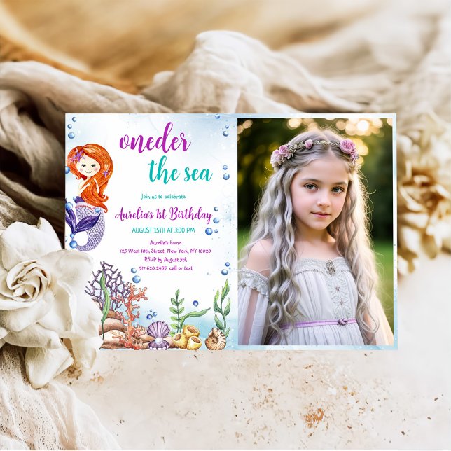Mermaid 1st Birthday Party Oneder The Sea Photo Invitation (Creator Uploaded)