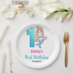 Mermaid 1st Birthday Party Paper Plate