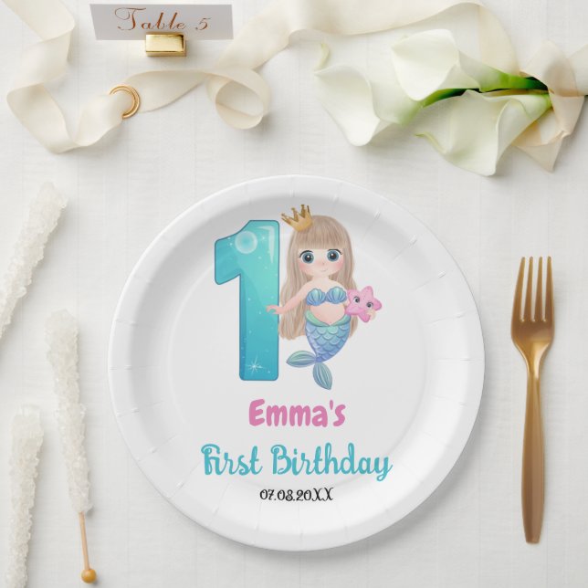 Mermaid 1st Birthday Party Paper Plate (Wedding)