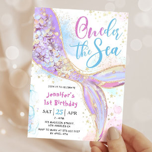 Mermaid 1st Birthday Party Purple Oneder The Sea Invitation